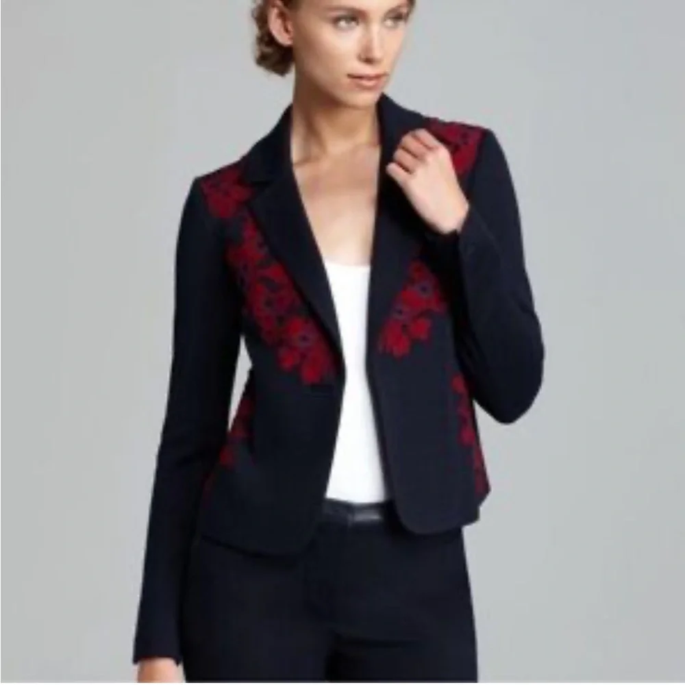 TORY BURCH Navy/Red Floral Button Front Blazer/Jacket Sz. XS Wool blend